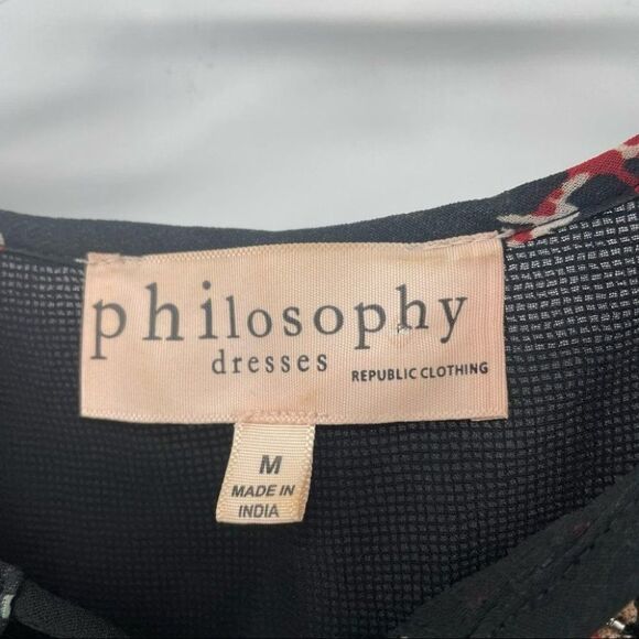 Philosophy Floral Embroidered Tassel Tie Neck Long Sleeve Boho Semi-Sheer Dress‎ - Picture 7 of 9